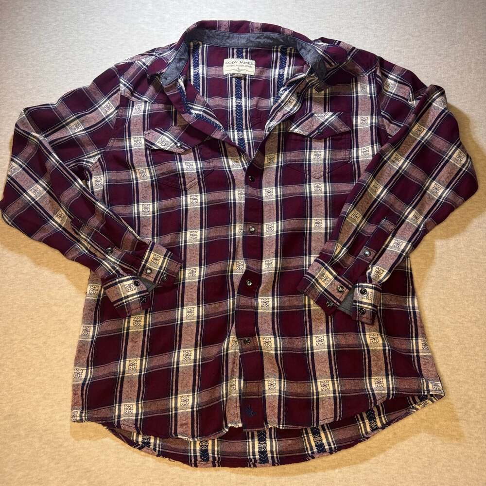 Cody James Authentic Western Apparel Plaid Long Sleeve Snap Shirt Size L